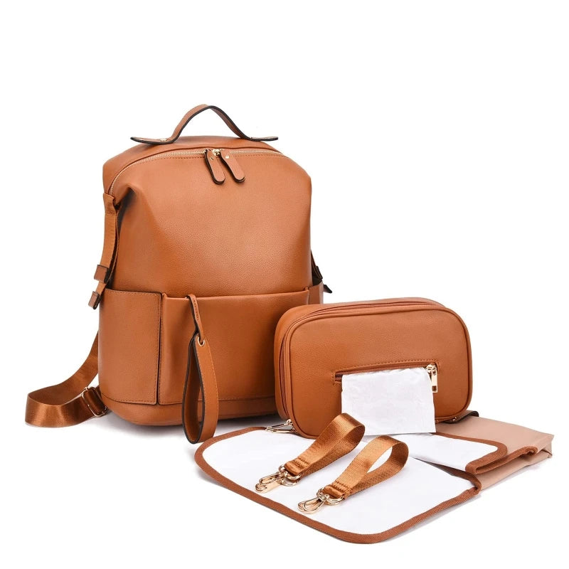 sac à dos à langer en simili cuir multi-poches - vue produit 6