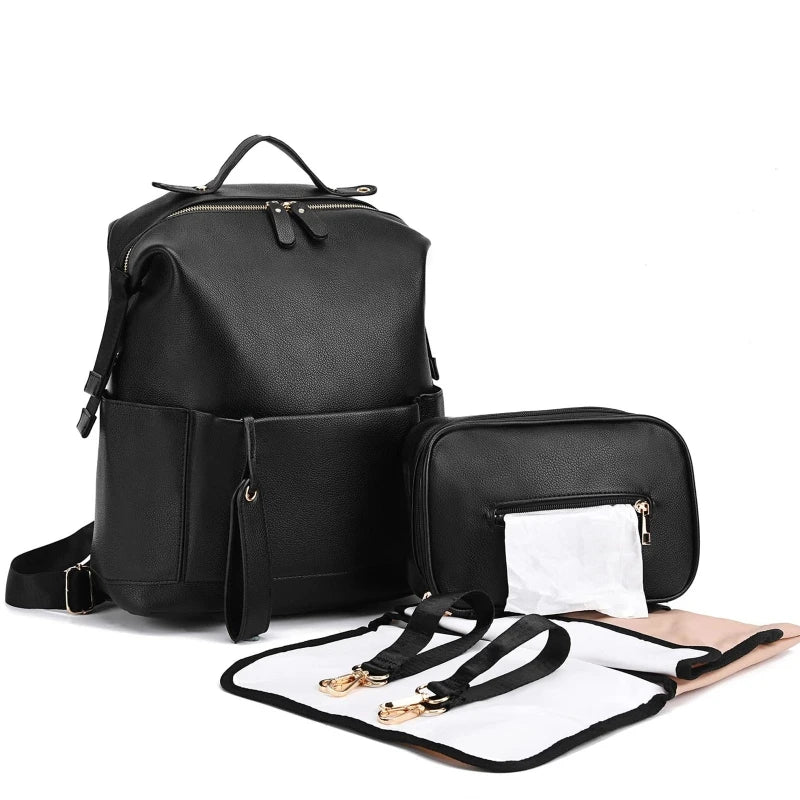 sac à dos à langer en simili cuir multi-poches - vue produit 8