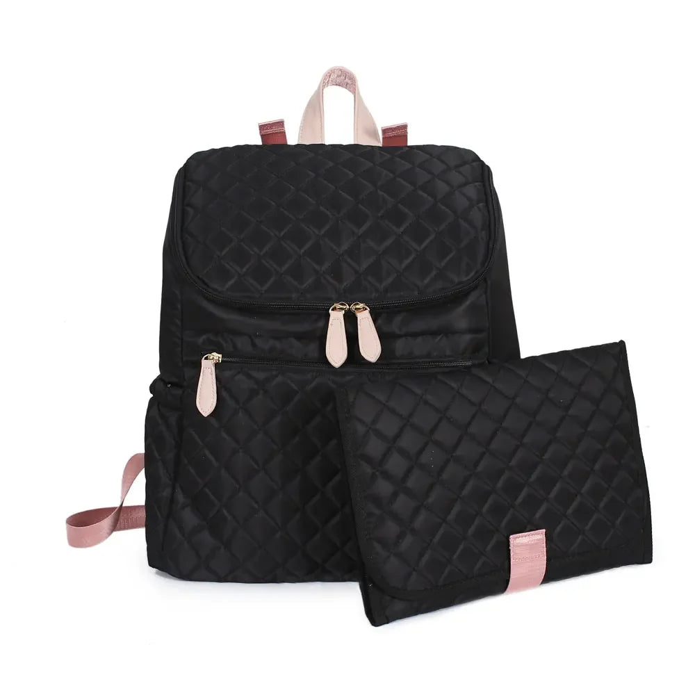 sac à dos à langer denim isotherme patchwork - vue produit 1
