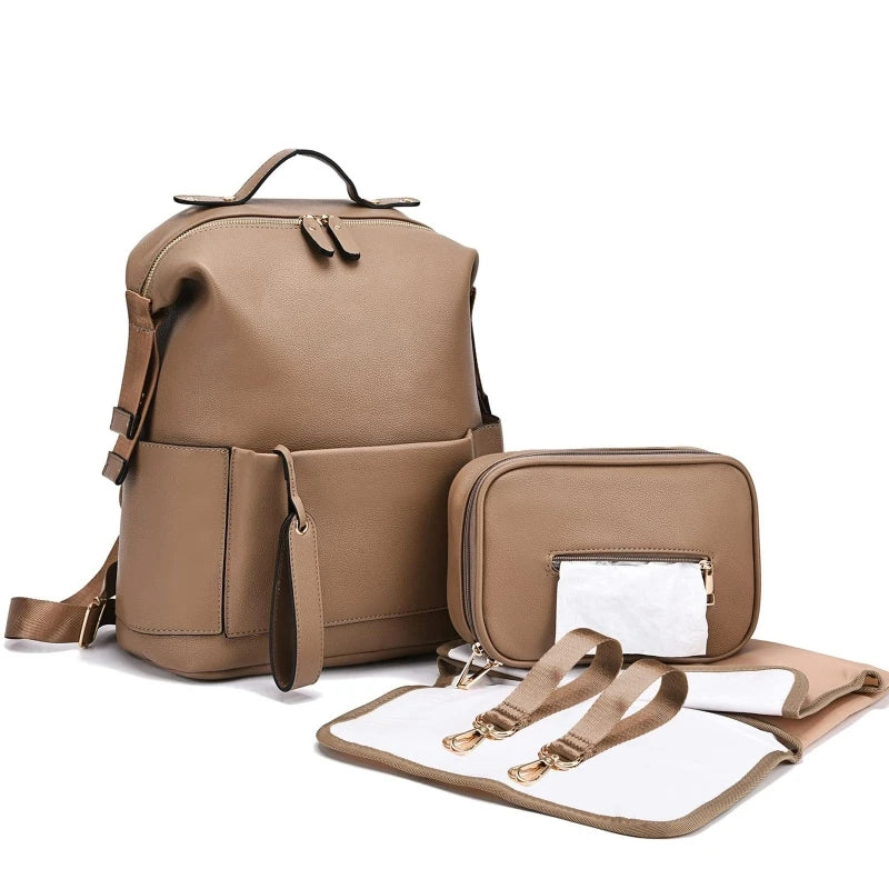 sac à dos à langer en simili cuir multi-poches - vue produit 1