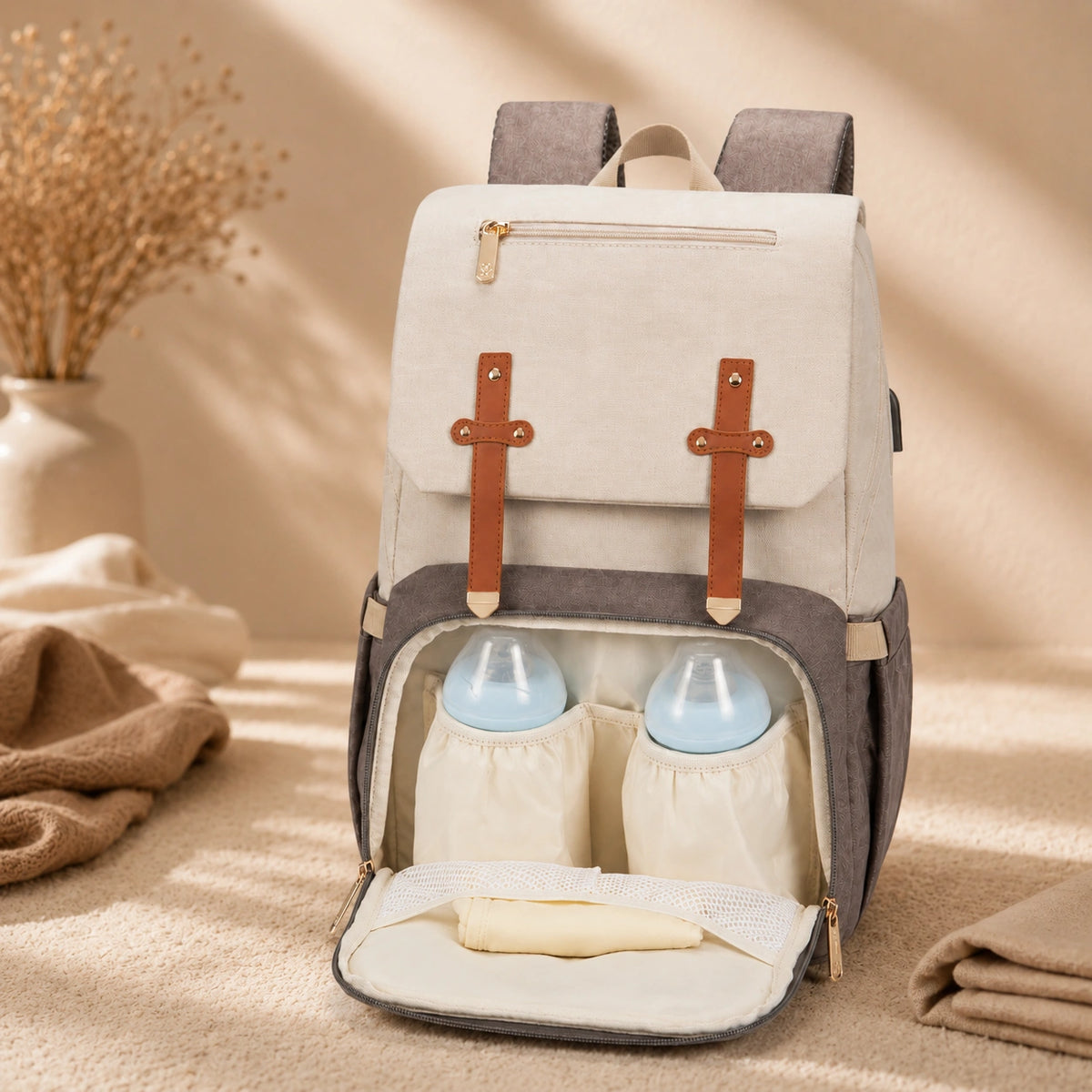 Sac à dos à langer denim — Isotherme biberon