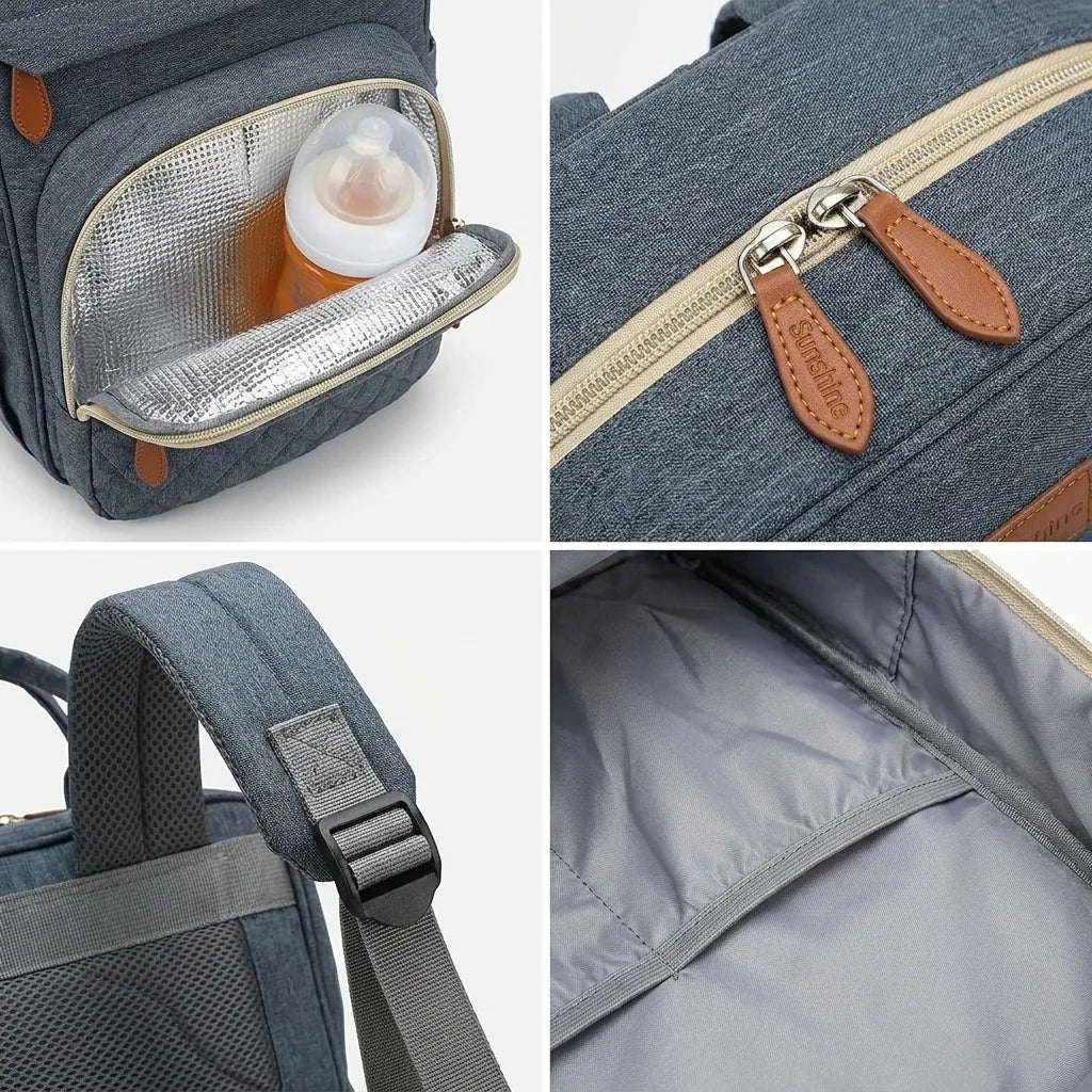 Détails techniques sac à langer 3 en 1 lit bebe - poche isotherme imperméable bretelles