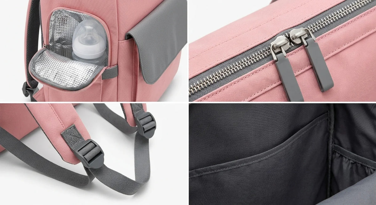 Détails techniques sac à langer bandouliere leger - poche isotherme imperméable bretelles