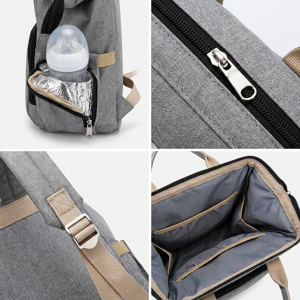 Détails techniques sac à langer berceau pliable - poche isotherme imperméable bretelles