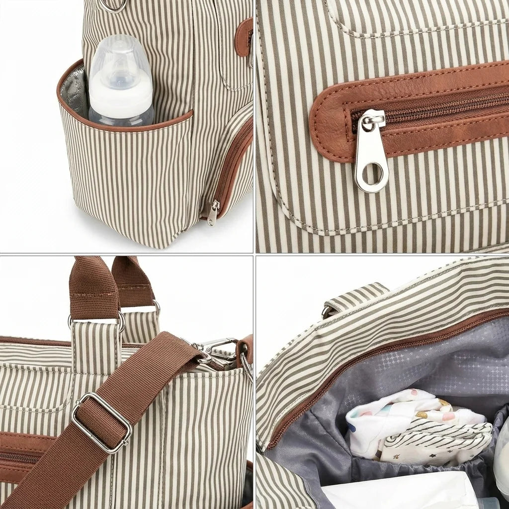 Détails techniques sac à langer cabas set 7 pieces - poche isotherme imperméable bretelles