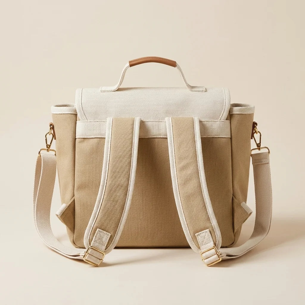 Sac à langer cabas toile off-white cream - système de portage et bretelles ergonomiques
