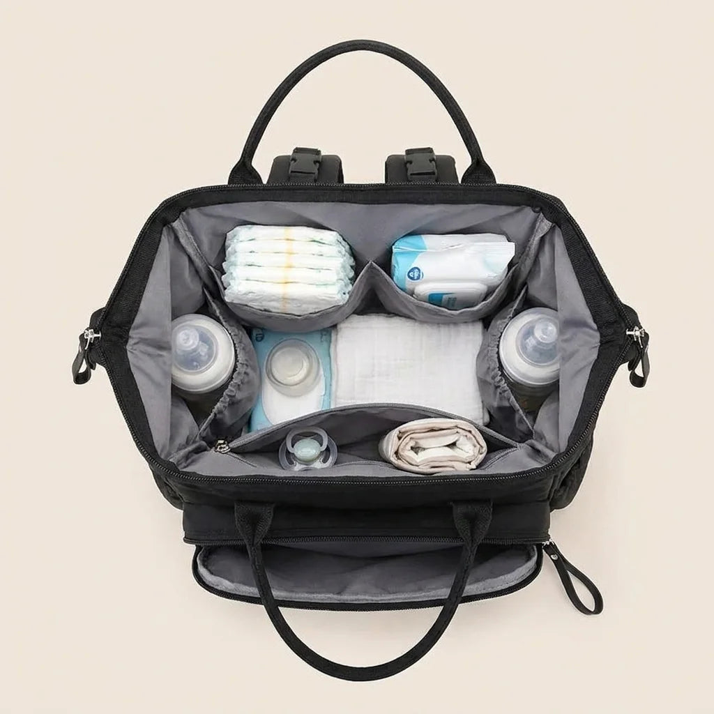 Sac à langer coton grande capacite - organisation intérieure zéro fouille pour parents