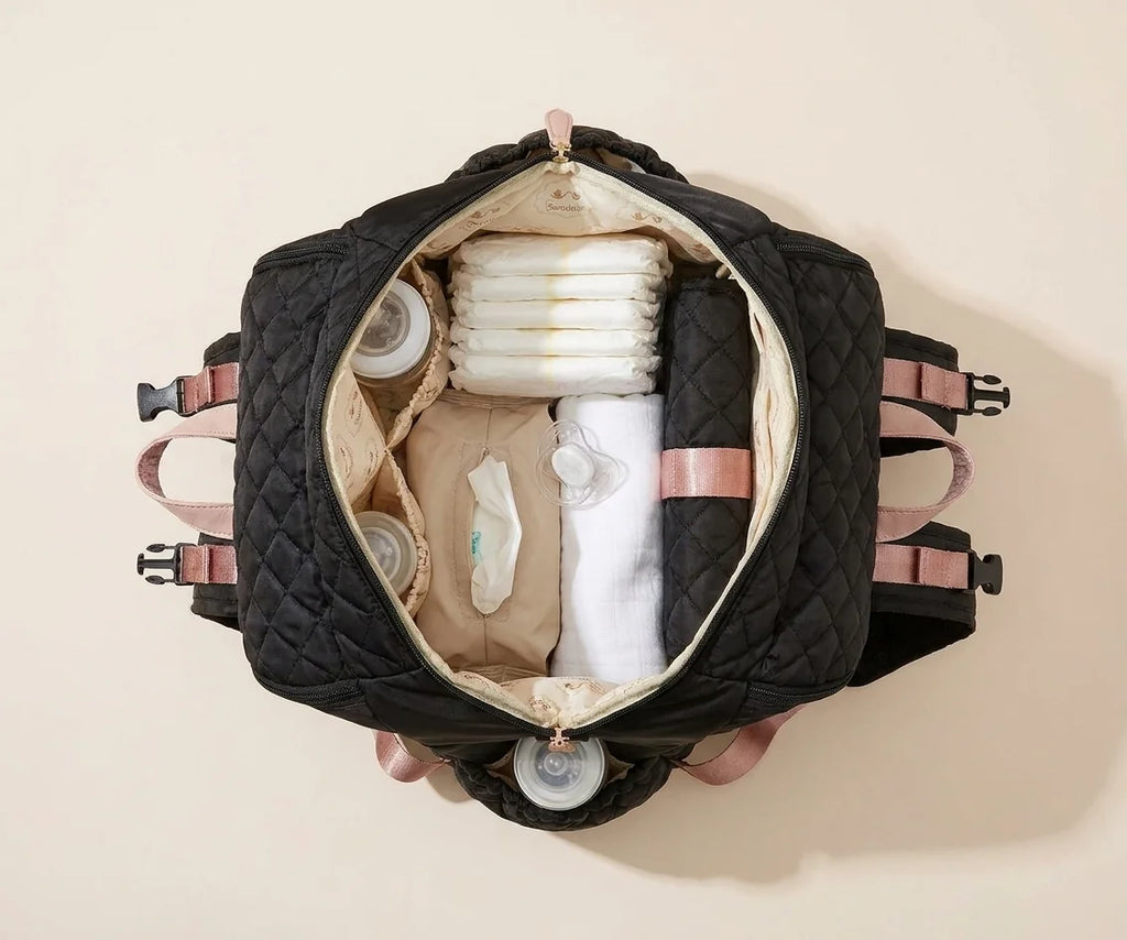 Sac à langer denim patchwork - organisation intérieure zéro fouille pour parents