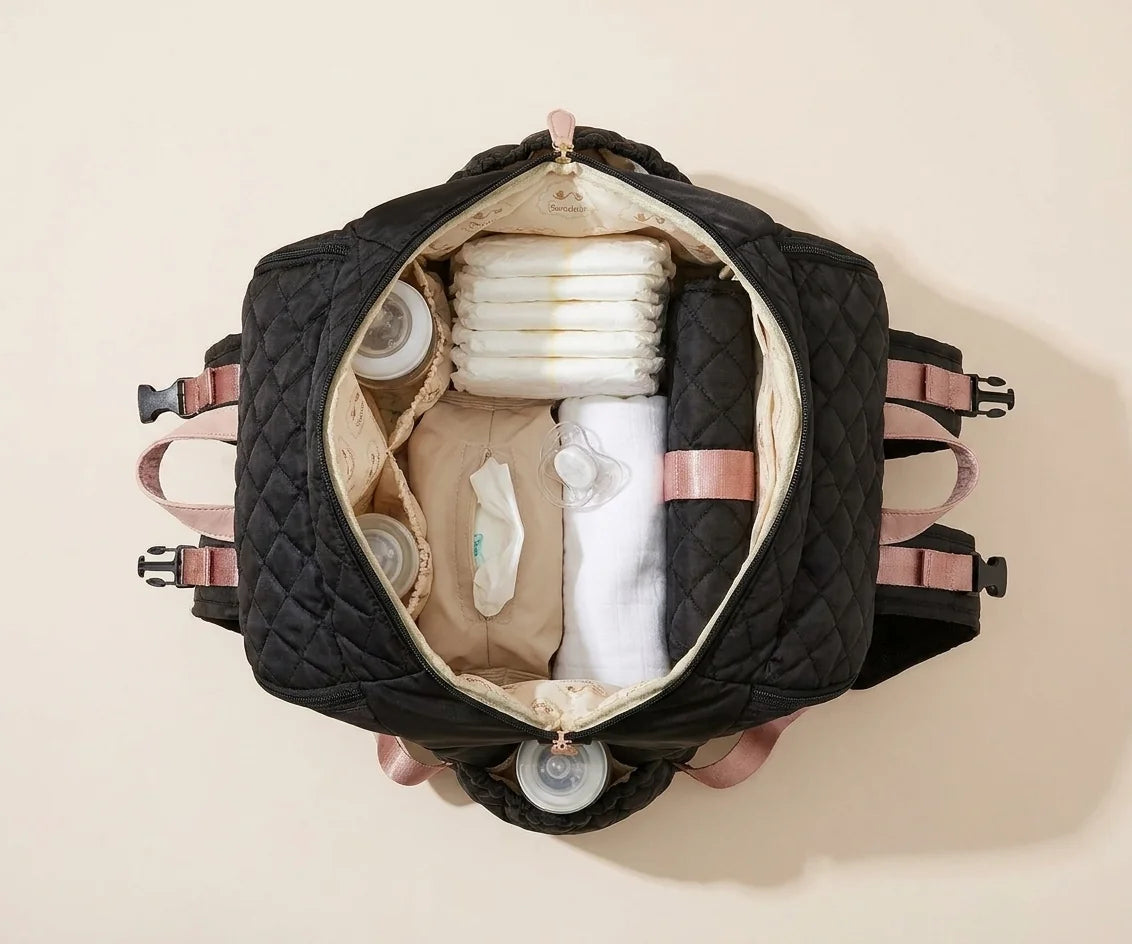 Sac à langer denim patchwork - organisation intérieure zéro fouille pour parents