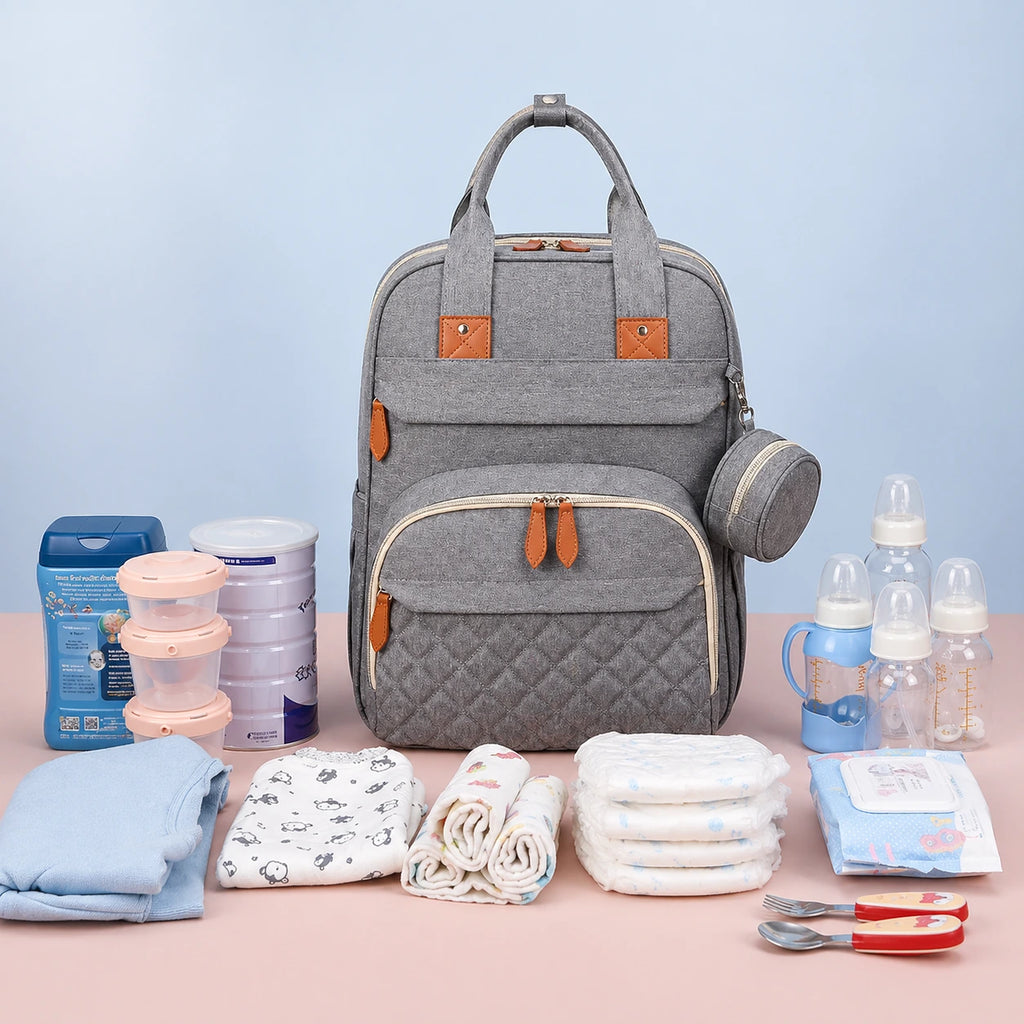 Sac à dos à langer 3 en 1 lit bébé gris - accessoires inclus