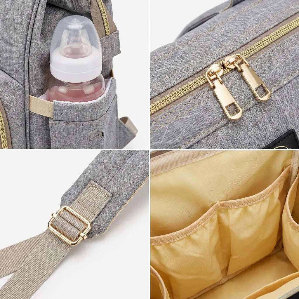 Détails techniques sac à langer motif diamant - poche isotherme imperméable bretelles