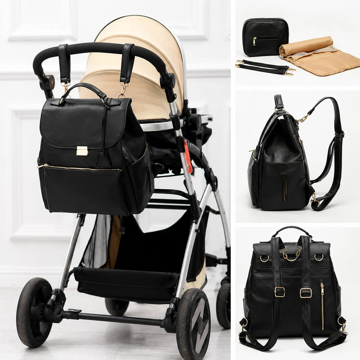 sac à dos à langer imperméable simili cuir - vue produit 2