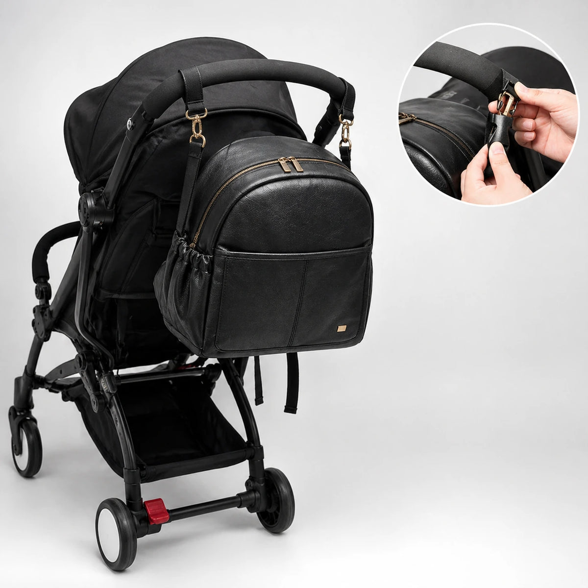 Sac à dos à langer simili cuir imperméable - usage poussette grand format