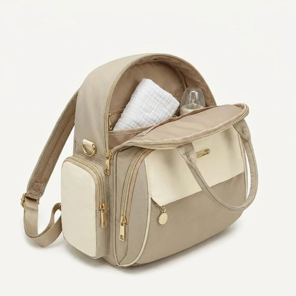 Sac à langer personnalisable sobre muted dusty pink - vue de face avec compartiments ouverts