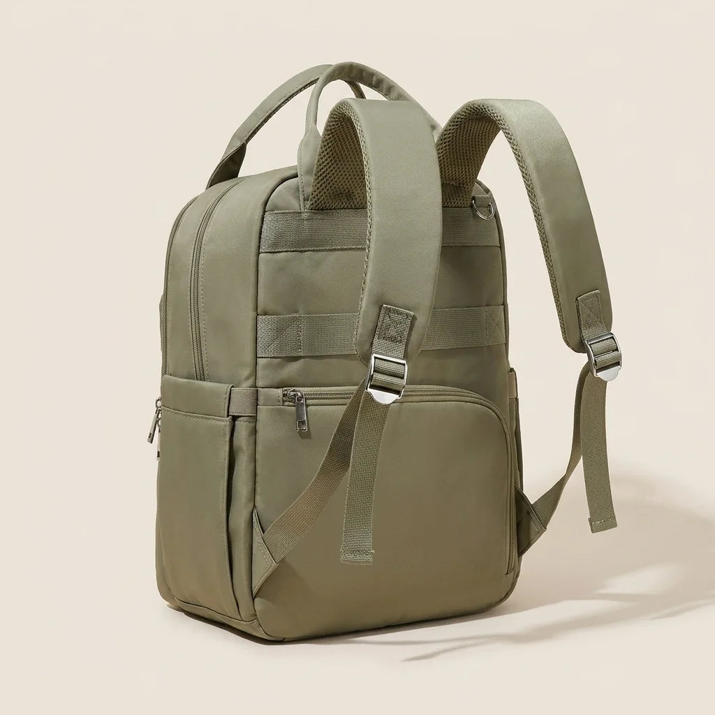 Sac à langer pliable leger muted khaki green - système de portage et bretelles ergonomiques