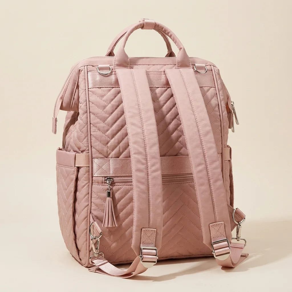 Sac à langer set 5 pieces coordonnees dusty pink rose - système de portage et bretelles ergonomiques
