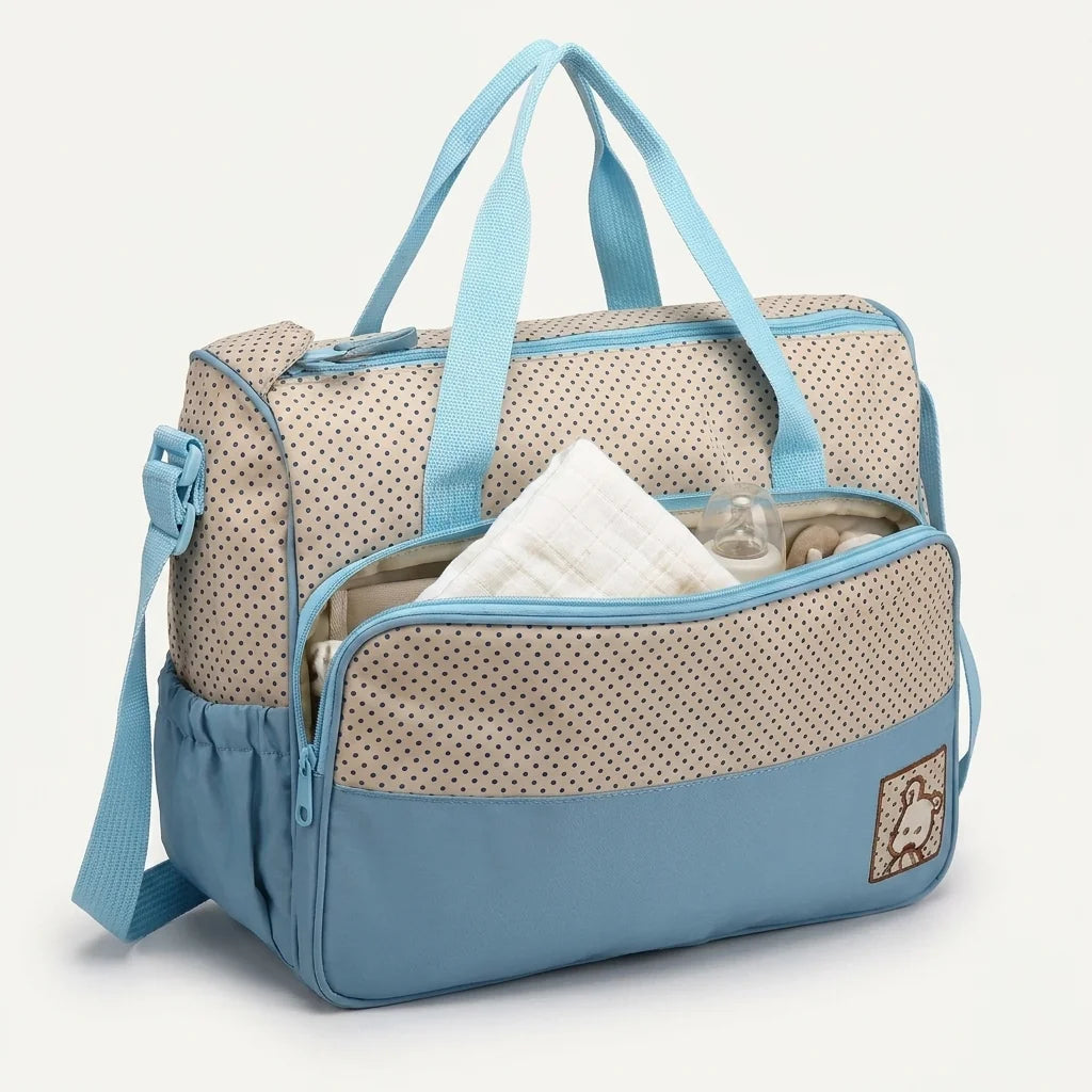 Sac à langer set 5 pieces porte-biberon muted dusty pink - vue de face avec compartiments ouverts