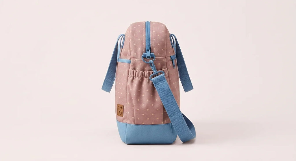 Sac à langer set 5 pieces porte-biberon muted dusty pink - vue de profil
