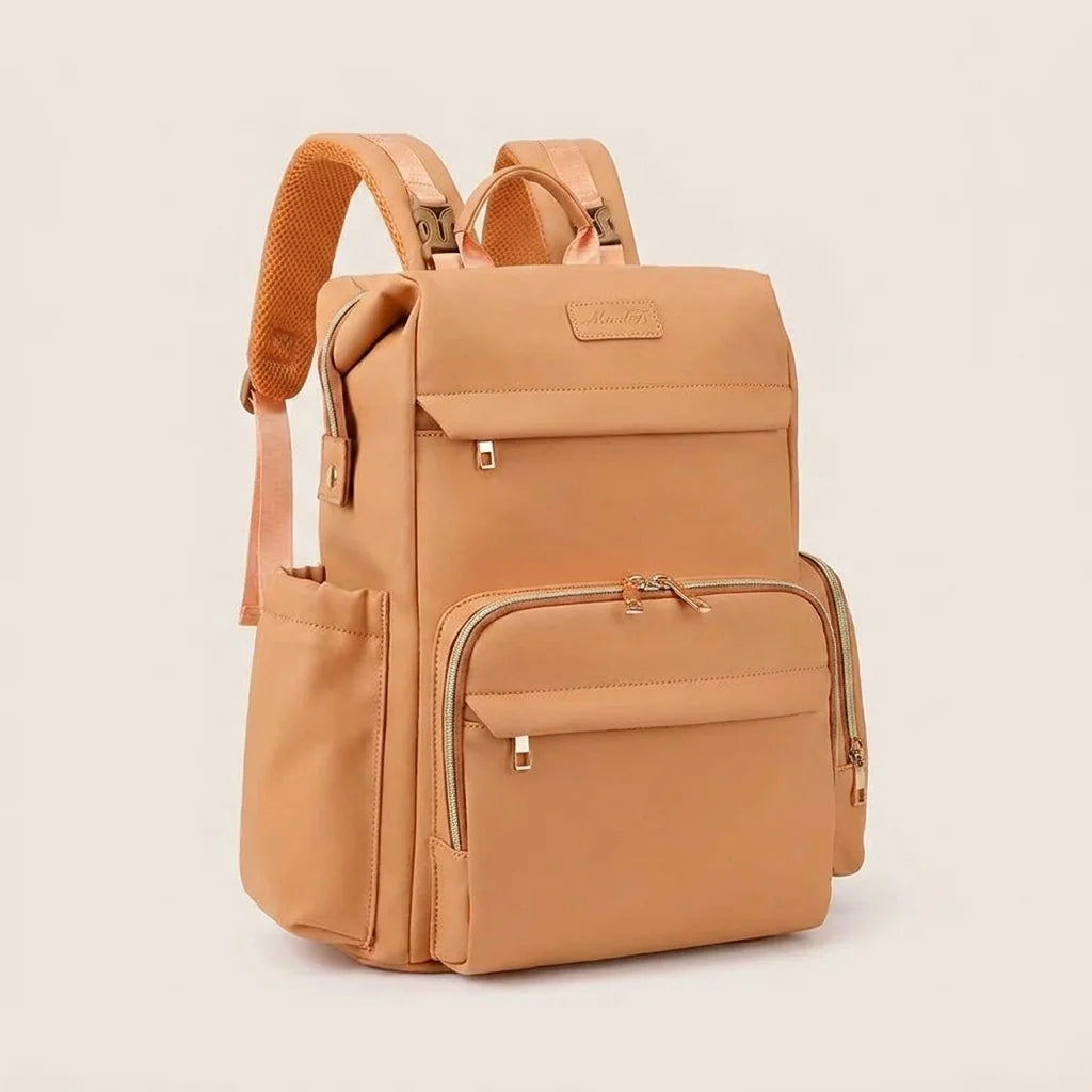 Sac à langer unisexe papa maman muted khaki green - vue de face avec compartiments ouverts